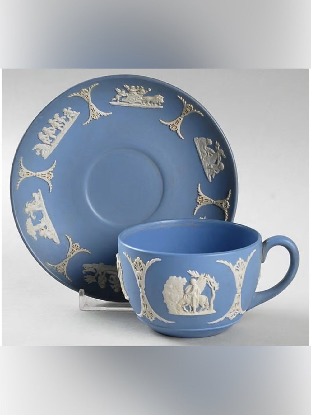 Vtg 1953 WEDGEWOOD Blue Jasperware-Style Decorative Cup and Saucer Set #05012510